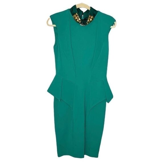 NEW Class Roberto Cavalli green embellished mock neck peplum knit dress size 10 - Picture 1 of 12